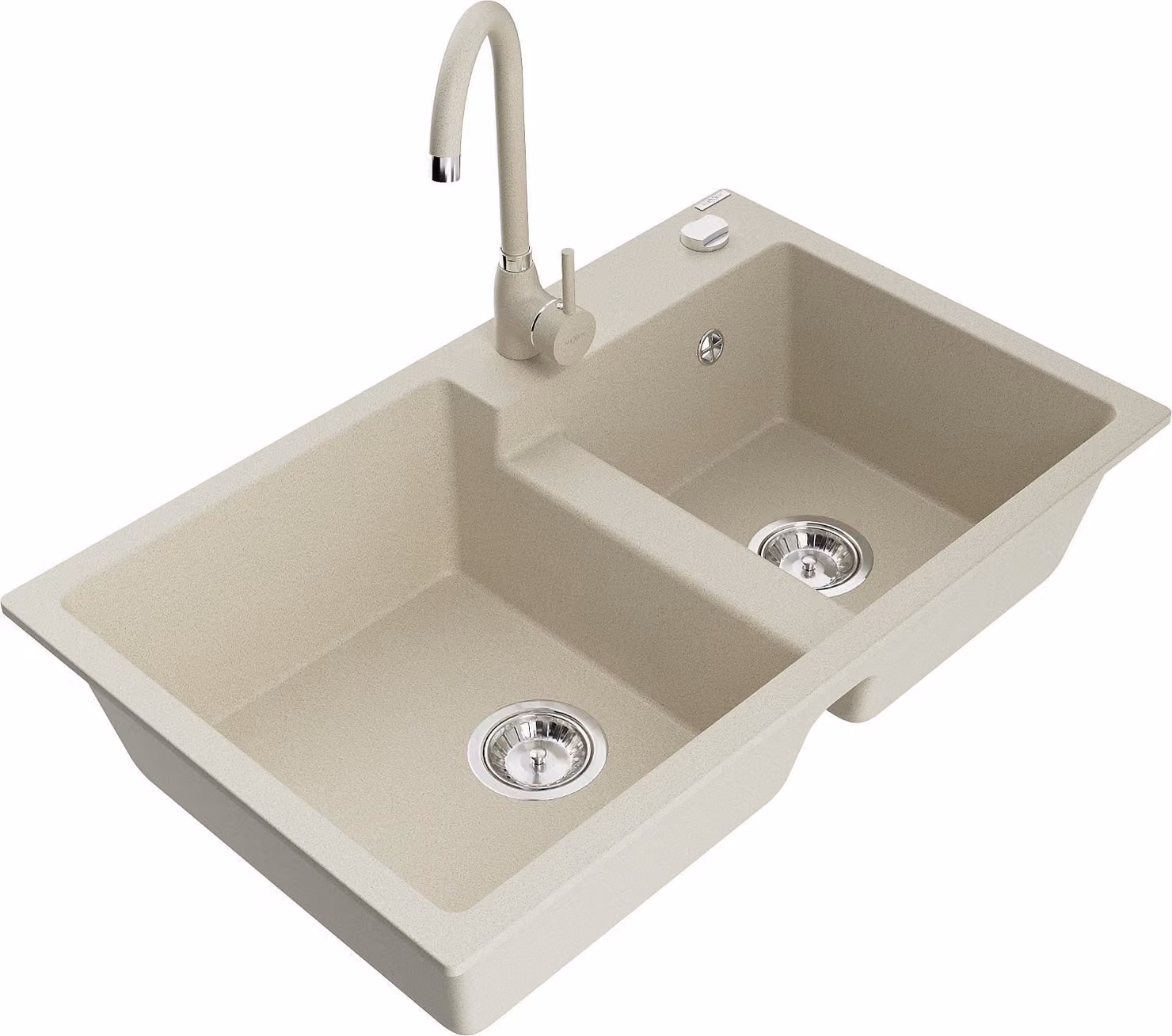 Mexen Tomas lavello in granito a 2 vasche con rubinetto da cucina Telma, beige - 6516-69-670200-69