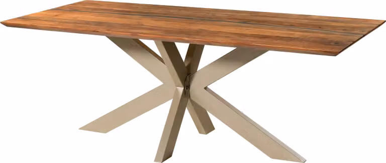 MASSIVMOEBEL24 | Tavolo da pranzo in legno di acacia e resina epossidica nera 200x100x74 laccato natur / gambe incrociate argento matt EPOXY