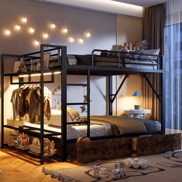 Letto a Castello con LED e Cassetti ¨C MINIMAL ¨C Metallo Nero 140x200
