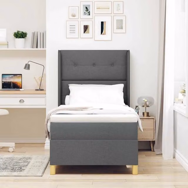 Letto a molle con materasso Grigio scuro 90 x 200 cm Tessuto