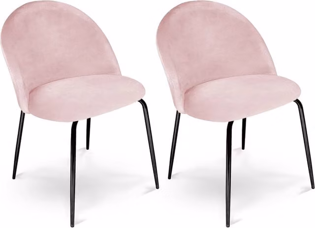 Set di 2 sedie da pranzo Samira in velluto rosa con gambe in metallo nero, stile moderno – 1