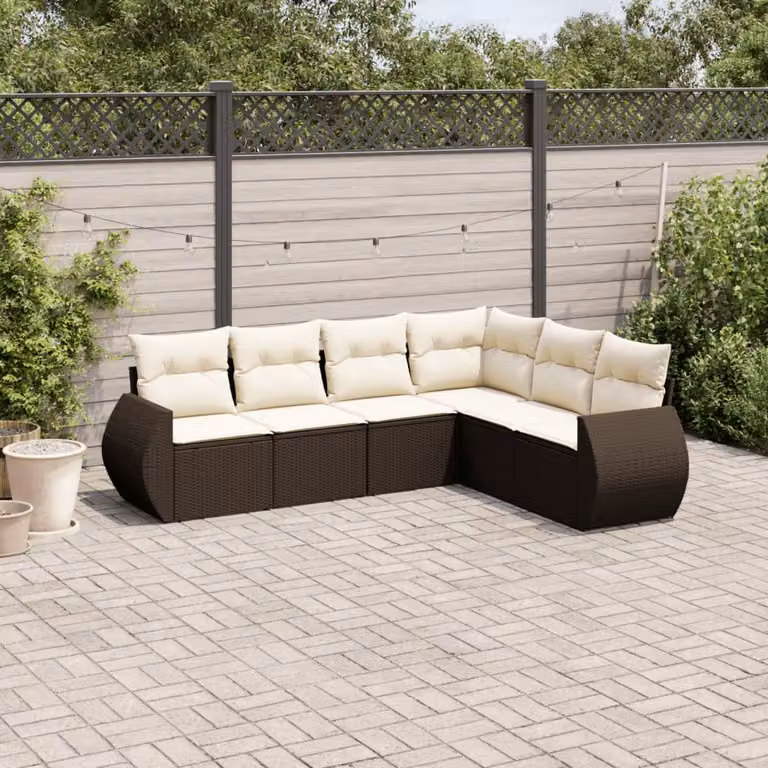 vidaXL Set Divano da Giardino a L 6 pz con Cuscini Marrone e Bianco in Polyrattan e Acciaio