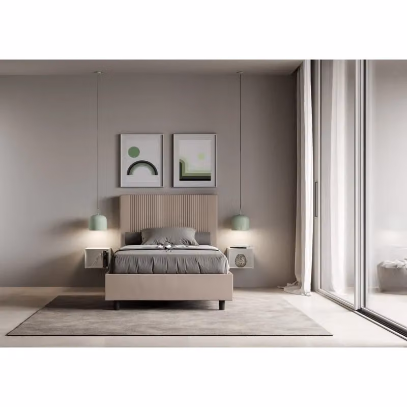 Letto imbottito con contenitore Ityhome Goya in similpelle beige L: 130 cm, P: 190 cm, H: 145 cm – 2