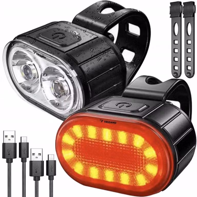 Trizand 24003 Set di luci per bicicletta a LED, USB, IPX4, 2 pz