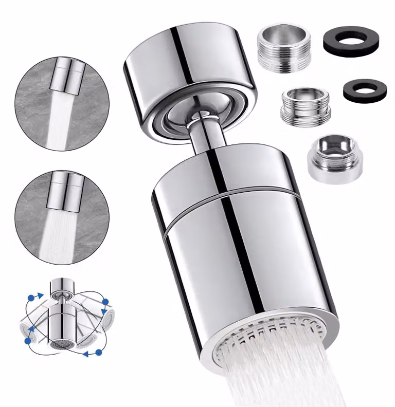 Adattatore per rubinetto DUNSOO, girevole a 360 gradi, cromato, con filettatura M22 o M24, con due tipi di getto, ideale per cucina/bagno