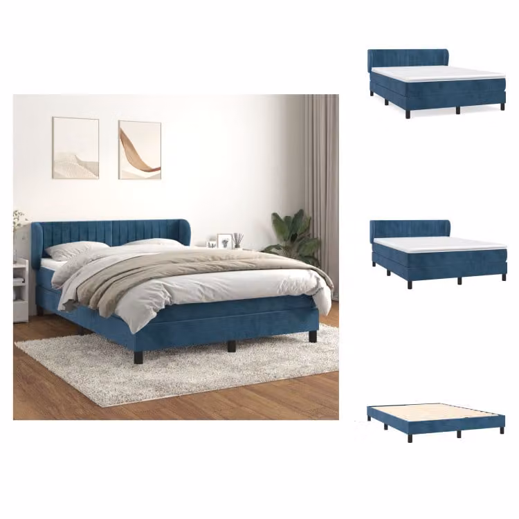 vidaXL Letto a molle con materasso blu scuro 140x200 cm in velluto - Letti e strutture letto