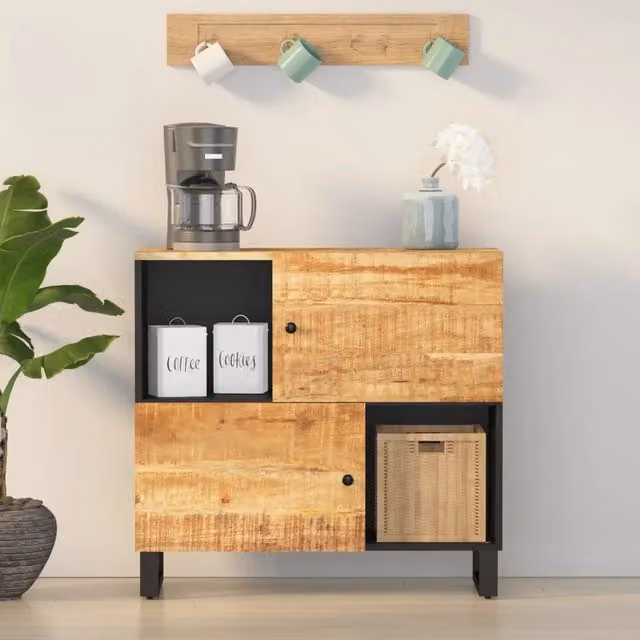 Credenza vidaXL con 2 Ante in Legno di Mango e Metallo, Marrone, L 80 x P 33 x H 75 cm – 1