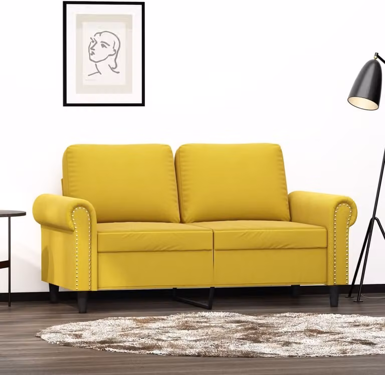 Divano a due posti, colore giallo, in velluto, dimensioni 120 cm