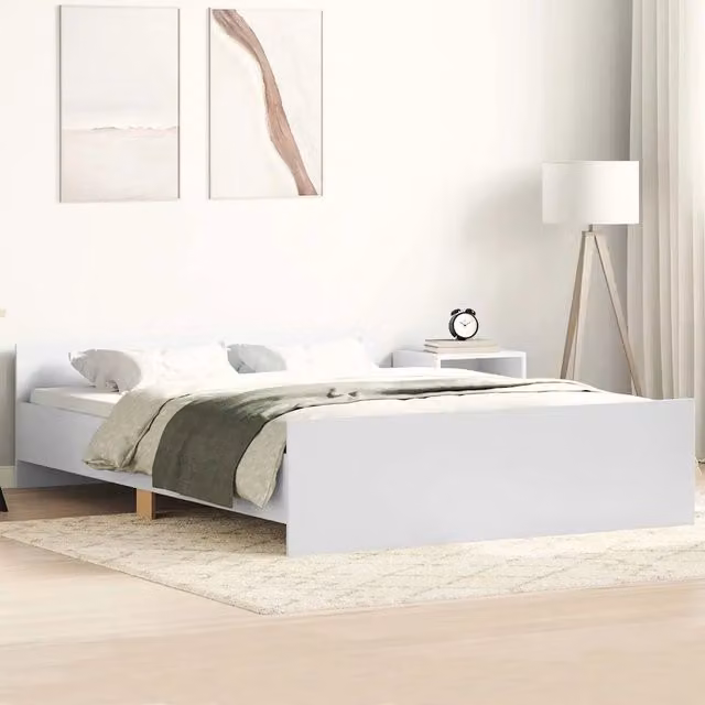 Giroletto con testiera e pediera vidaXL in legno e tessuto bianco L: 138 cm, P: 193 cm, H: 50 cm