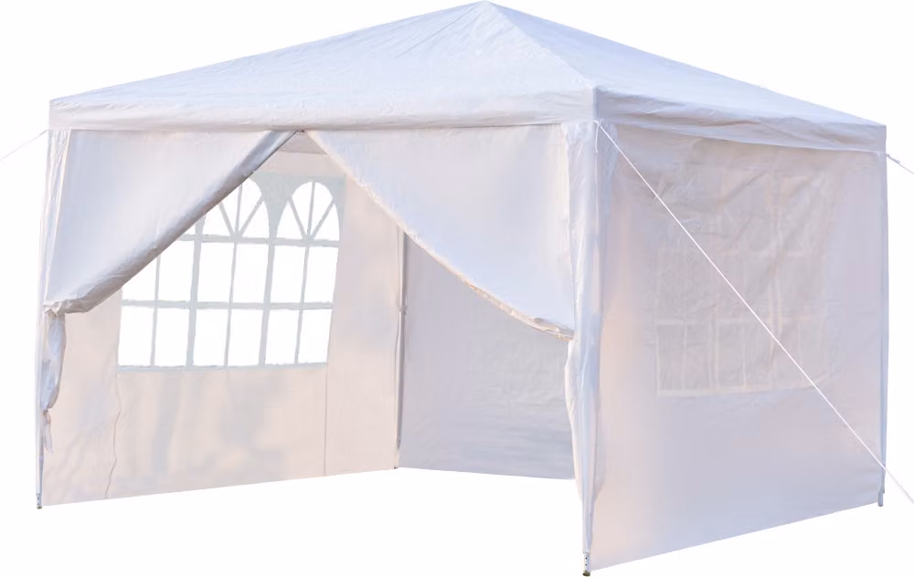 FCH gazebo da giardino 3 x 3 m con 4 pannelli laterali tenda portatile impermeabile con tubi a spirale, bianco