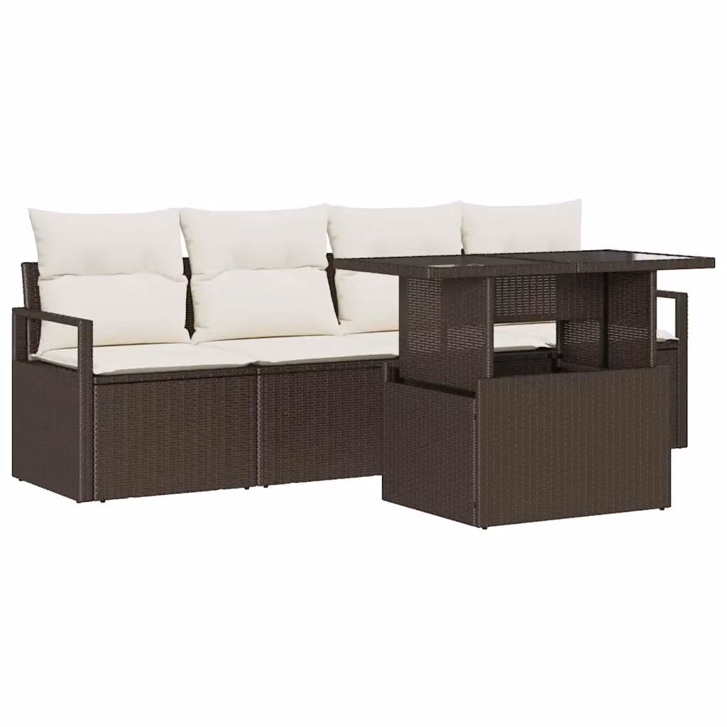 vidaXL Set Divano da Giardino a Forma di U con Tavolino e Cuscini Marrone – 2