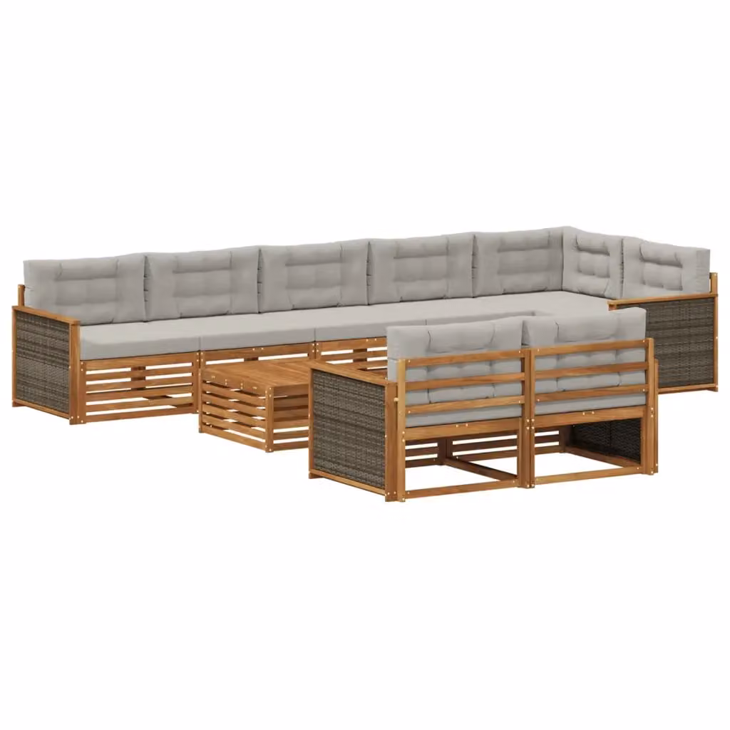 Set di divani da esterno a forma di U vidaXL in legno di acacia con cuscini beige e grigi – 2
