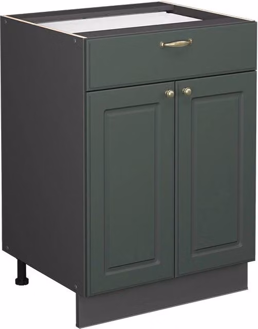 Mobiletto base per cucina Vicco Fame-Line stile rustico Verde-oro e Antracite con cassetto, senza piano di lavoro, L: 60 cm – 1