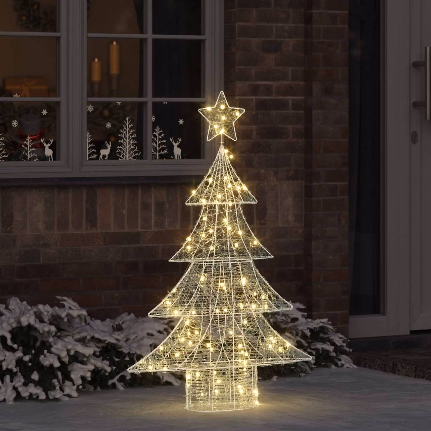 Albero di Natale da tavolo vidaXL moderno con 100 LED bianco caldo e decorazioni a stella in acrilico, Altezza: 120 cm