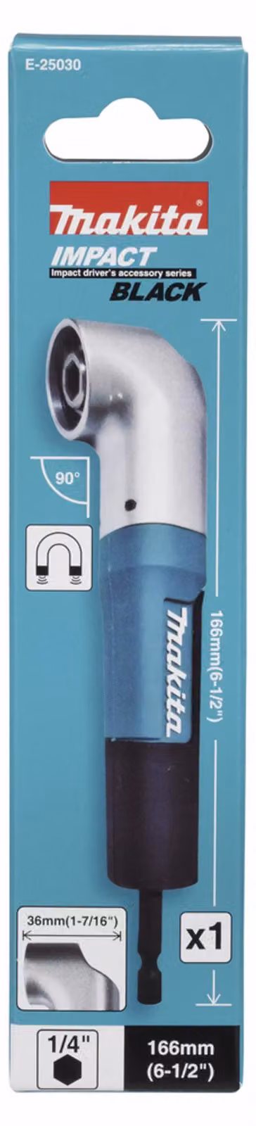 Makita Attacco angolare per avvitatore a impatto nero 1/4 - Angolo 90° E-25030