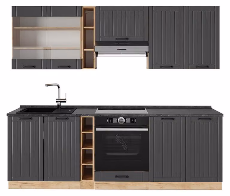 Cucina componibile Vicco Fame-Line Grigio scuro 235 cm senza piano di lavoro, Model 57541