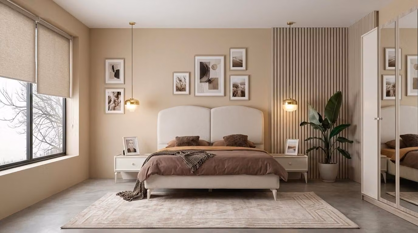 Set per camera da letto: letto, testiera e 2 comodini