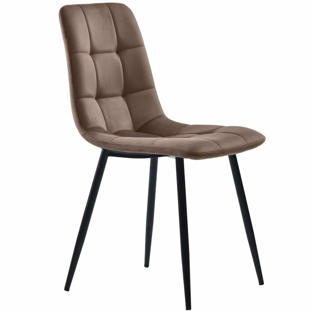 Set di 4 sedie da pranzo OKWISH in velluto marrone con schienale ergonomico e gambe in metallo – 2