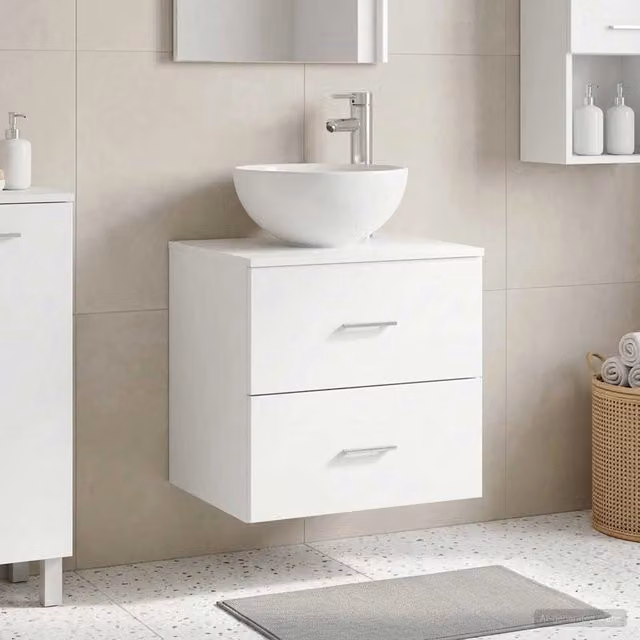 Mobile Lavabo da Parete Moderno vidaXL Bianco con Cassetti e Ante L/P/H: 49,5 x 41 x 64,5 cm – 1