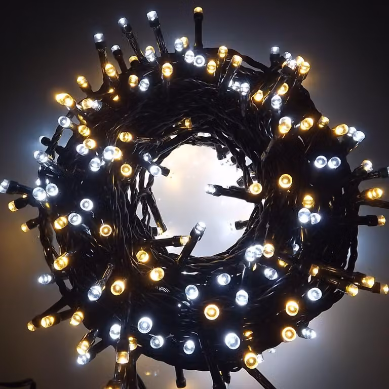 Catena luminosa a LED, 25 metri, 500 LED, grado di protezione IP44, luce bianco ghiaccio + bianco caldo, con timer