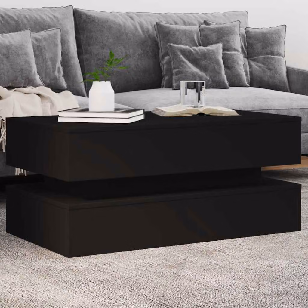 vidaXL Tavolino da Soggiorno Moderno con Luci LED Nero L: 90 cm, P: 50 cm, H: 40 cm