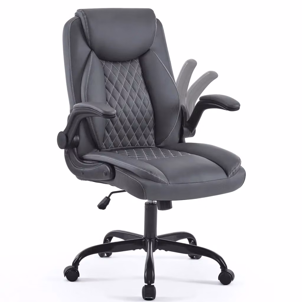 Sedia da ufficio ergonomica girevole a 360 gradi con braccioli e ruote in ecopelle grigia – 2