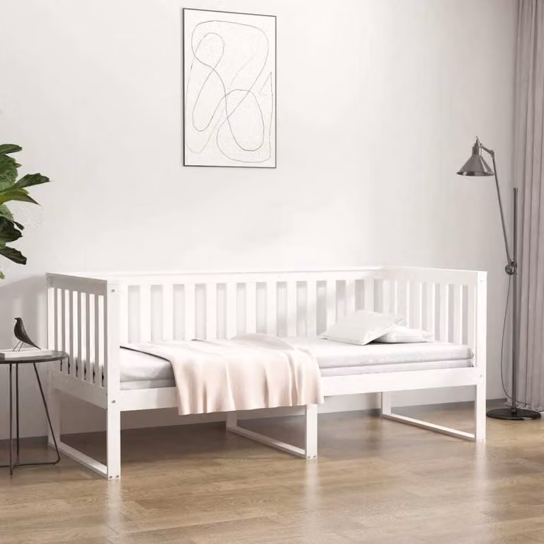 The Living Store Letto da giorno bianco 90x190 cm in legno di pino massiccio