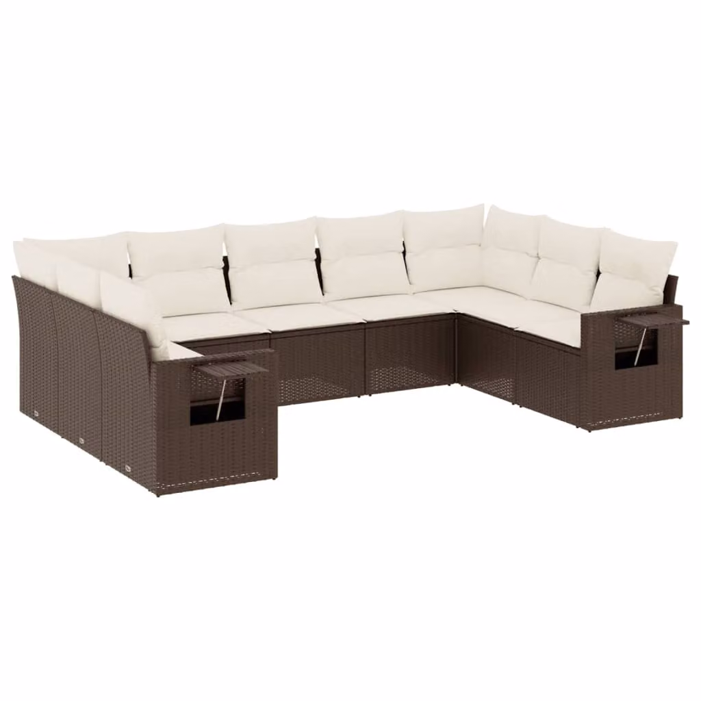 Set Divani da Giardino 9pz con Cuscini Marrone in Polyrattan