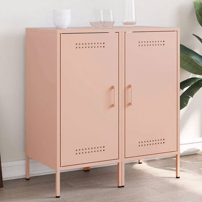 Set di 2 credenze vidaXL in metallo rosa con ante a battente, stile industriale, da appendere al muro, L/P/H: 36 x 20 x 79 cm