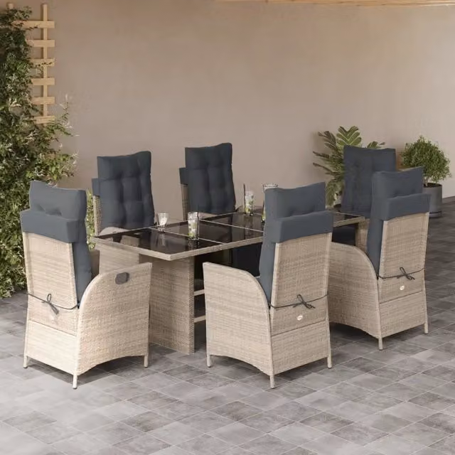Set da pranzo da giardino vidaXL in polyrattan e vetro, 7 pezzi, Grigio Antracite – 1