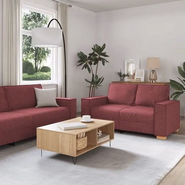 Set di divani 2 pezzi vidaXL in tessuto rosso con cuscini, composto da un divano a 2 posti e un divano a 3 posti per il tuo soggiorno