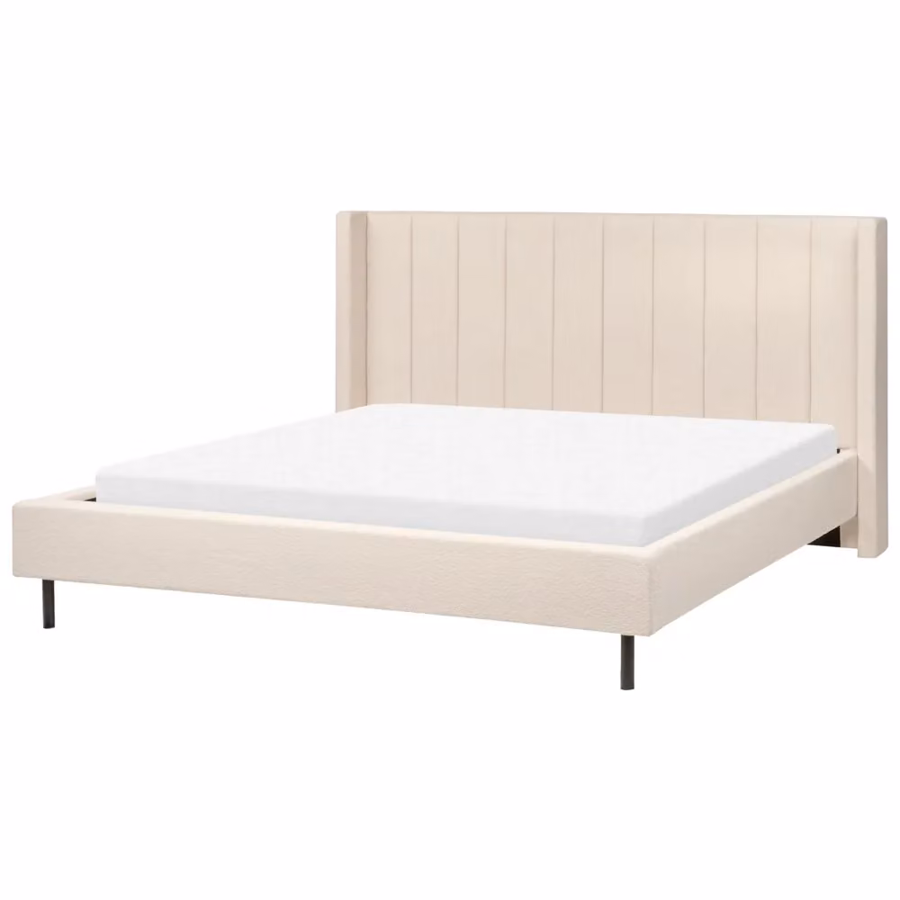 Letto matrimoniale Beliani in tessuto bouclé beige con doghe L/P: 180 x 200 cm stile moderno glam – 2