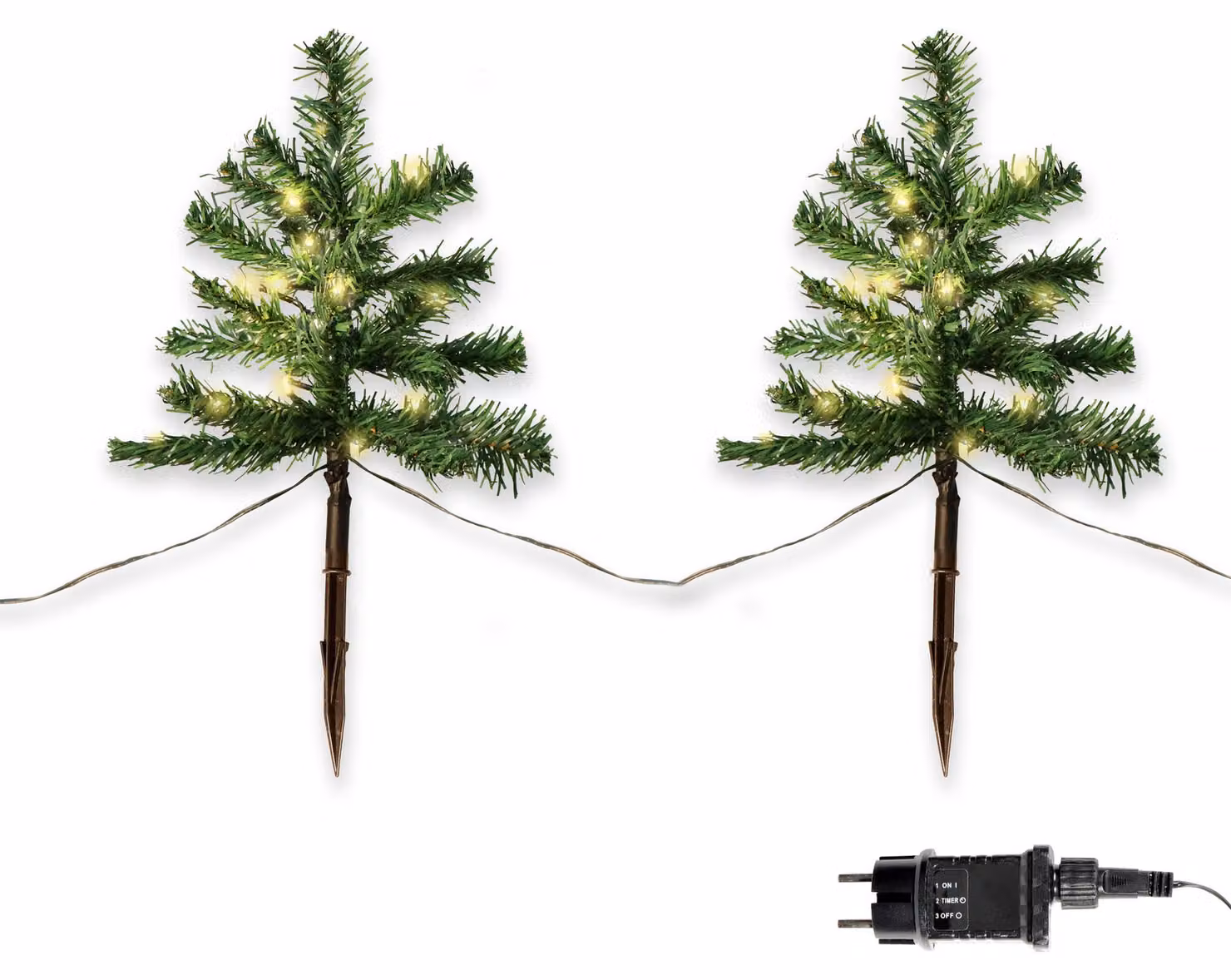 Set di 5 mini alberi di Natale a LED, luce bianco caldo, con picchetto da terra