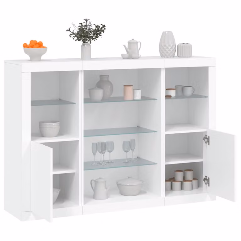 Set di 3 credenze moderne vidaXL in legno multistrato bianche con luci LED integrate da appendere a parete