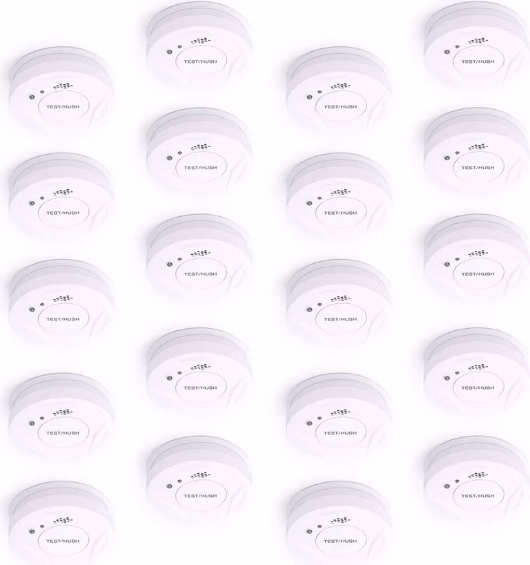 Rivelatore di fumo Wiltec 20x con set di batterie da 9 V, rivelatore di incendio con funzione HUSH, rivelatore di incendio affidabile con potenza sonora di 85 dB, rivelatore di incendio fotoelettrico, protezione antincendio efficace