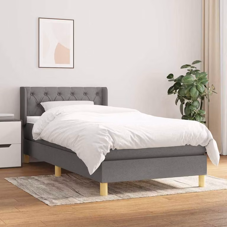 vidaXL Giroletto a Molle con Materasso Ibrido in Tessuto Grigio e Bianco L/P/H: 80 x 200 x 30 cm
