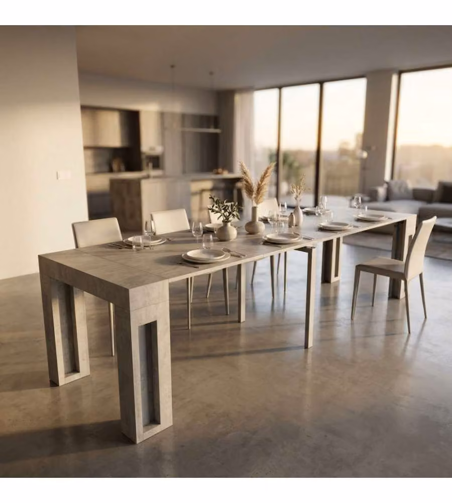 Cosma Tavolo Consolle Allungabile Grigio Effetto Cemento 45/300 x 90 cm