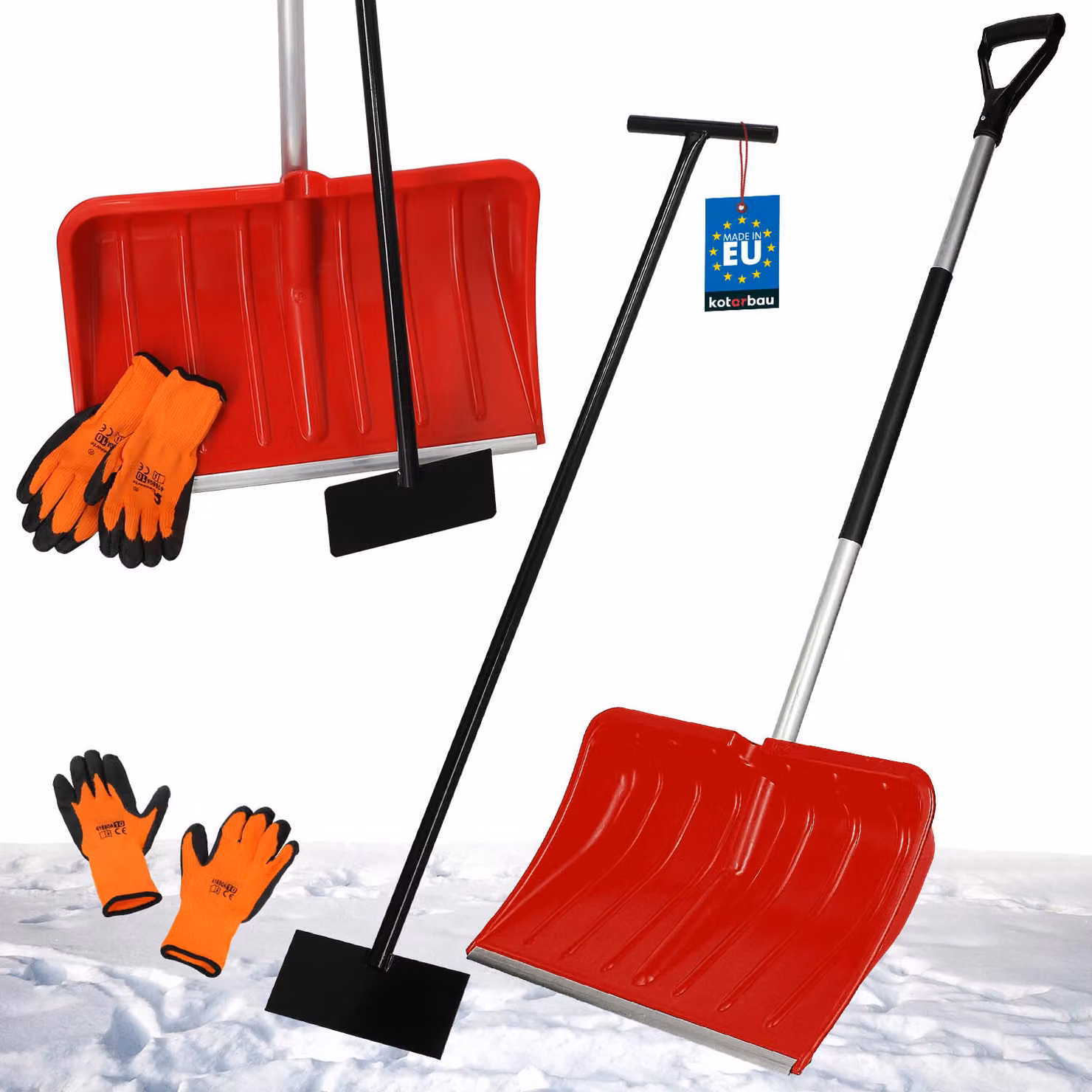 KOTARBAU® Set pala da neve con manico in alluminio 135 cm raschiaghiaccio 119 x 20 cm + guanti pala da neve calda rimuovi neve pala da neve raschia auto a spinta con manico pala con manico