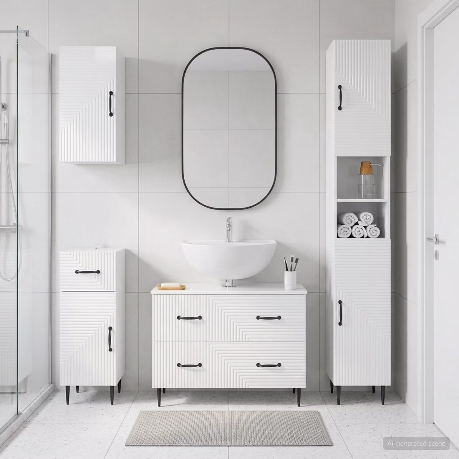 Set di mobili da bagno moderno vidaXL HAARLEM in legno bianco lucido composto da 4 pezzi con mobile sottolavabo e pensile a muro