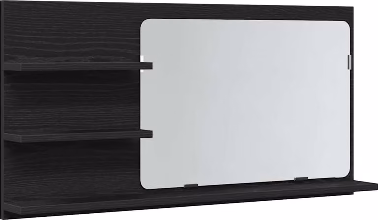 Mobiletto con Specchio per Bagno Rovere Nero 90x11x45 cm in Legno Massello