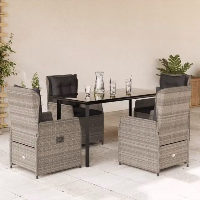 Set Pranzo da Giardino 5pz con Cuscini Grigio Chiaro Polyrattan 3262905