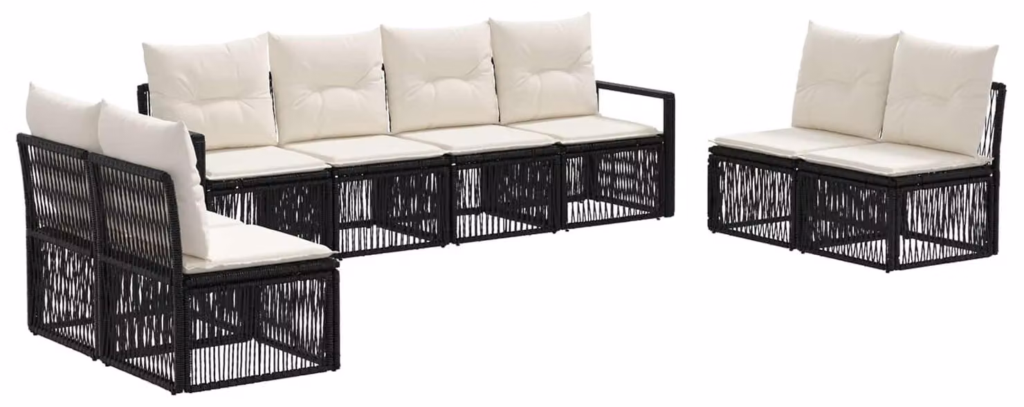 Set da giardino composto da 8 pezzi, colore nero, realizzato in rattan sintetico