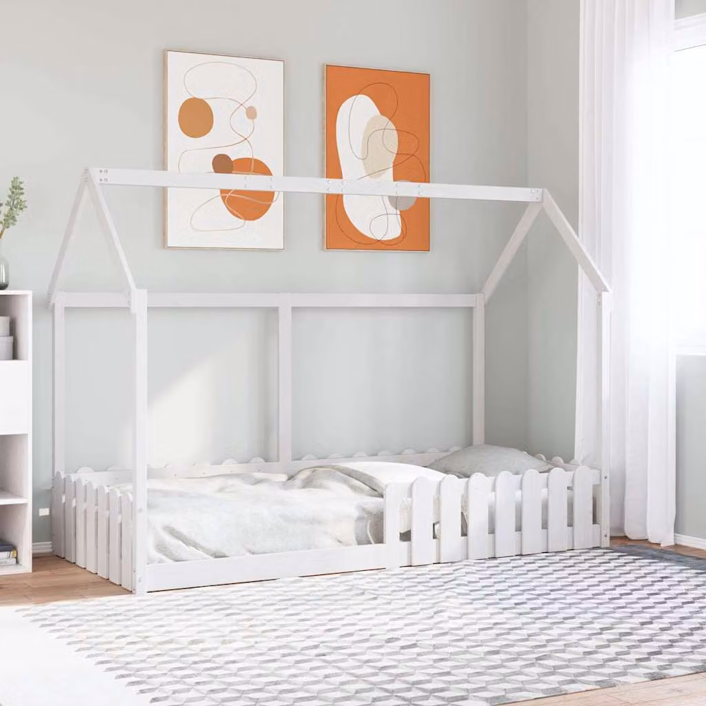 vidaXL Giroletto Casetta per Bambini in Legno di Pino Massello Bianco 90x190 cm