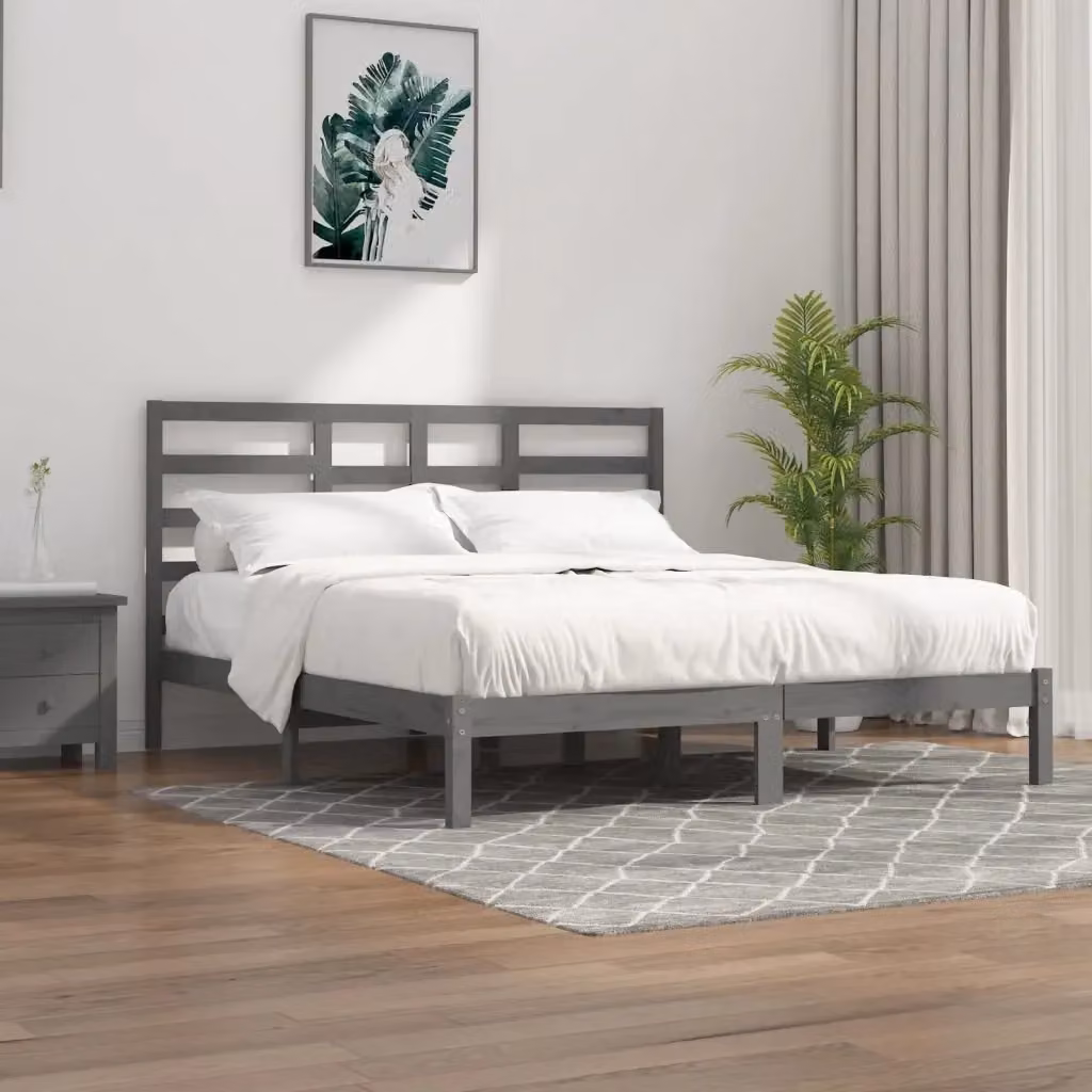 Letto matrimoniale moderno in legno di pino grigio con struttura a doghe fisse L/P/H: 200 x 200 x 205,5 cm – 2