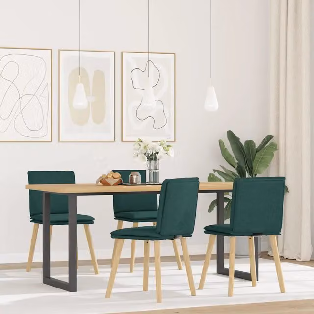 Set di 4 sedie da pranzo vidaXL in tessuto verde con struttura in legno e metallo per cucina e soggiorno