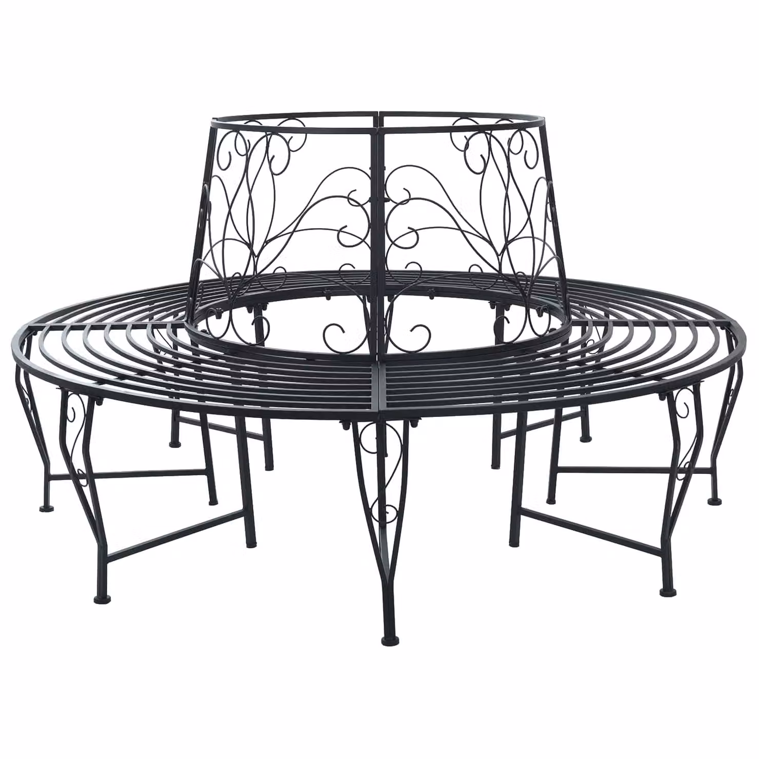 Panchina per alberi rotonda vidaXL da 8 posti in acciaio nero opaco Ø 160 x 89 cm