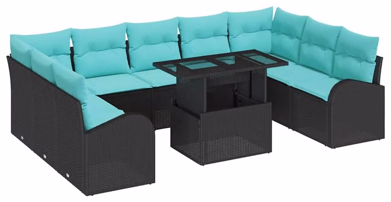Set da giardino composto da 10 pezzi, in rattan sintetico nero