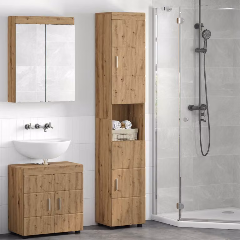 Set di armadi da bagno moderni vidaXL TULUM in rovere marrone con ante a battente