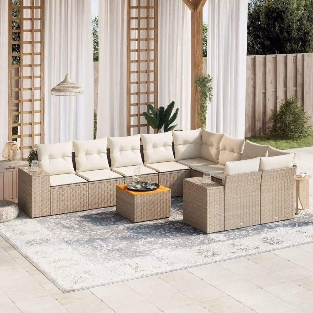 Maison Exclusive - Set Divano da Giardino 10 pz con Cuscini Beige in Polyrattan