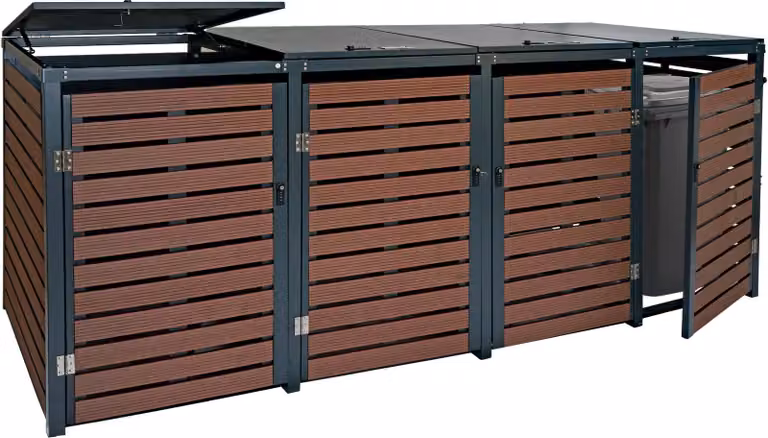4 coperchio per cestino HWC-K14, coperchio per cestino, 119x264x84cm WPC metallo 130kg ~ aspetto legno noce